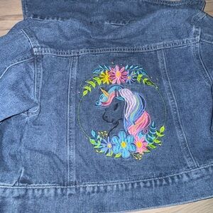 Kids Denim Jacket with Unicorn Embroidery